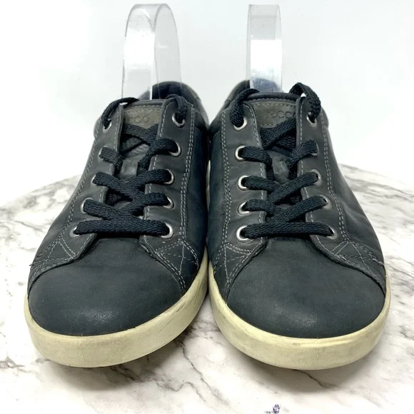 Ecco Soft Leather Low Top Comfort Sneaker Black Charcoal Gray 8-8.5 Casual - Picture 4 of 12
